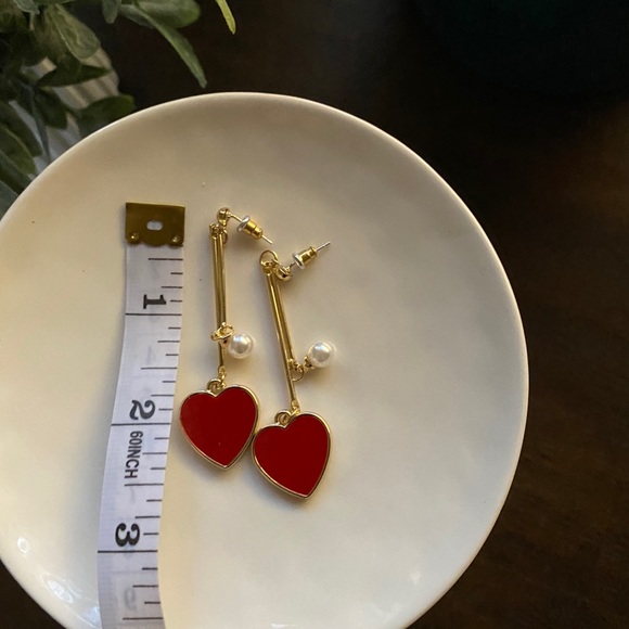 Red Heart Gold Dangle Valentine’s earrings - Picture 6 of 9